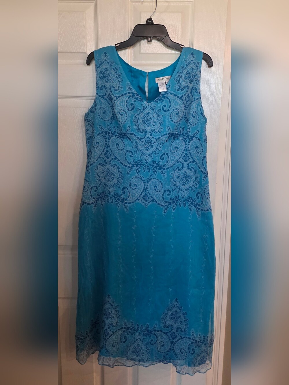 Coldwater Creek Silk Turquoise Paisley Sheath Midi Dress 16P